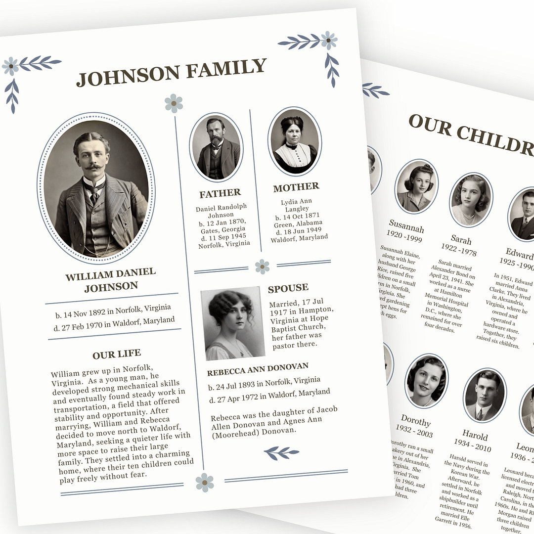 Ancestor Biography Template (2 Pages) – Editable in Canva - Image 3